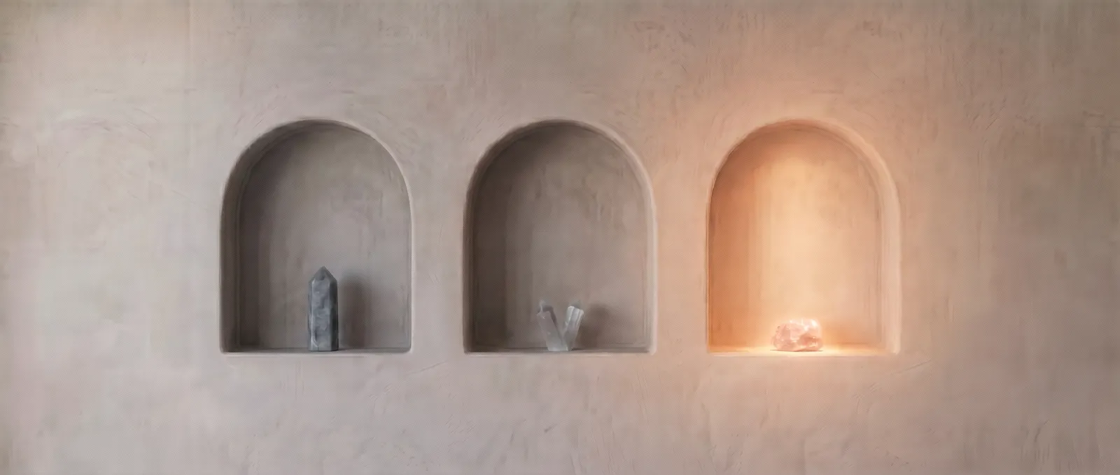 The three plaster niches with the third arch lit, marking home care